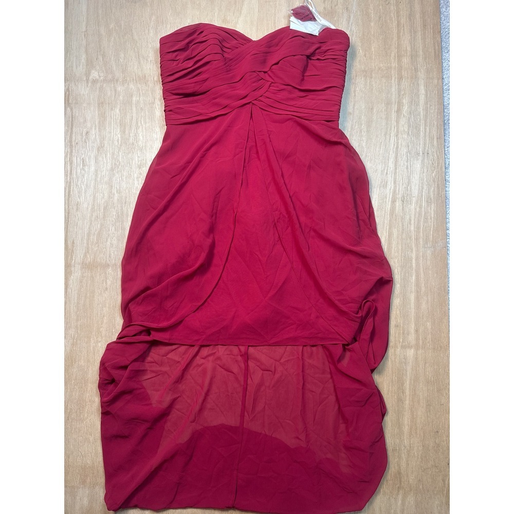 David's Bridal Strapless Chiffon Hi-Lo Dress Apple Red F15678 Size 12 NEW